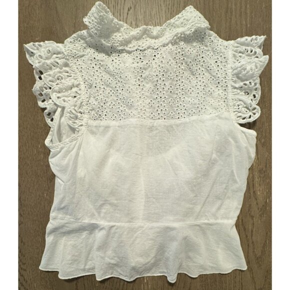 Walter Baker Eyelit flutter sleeve white Bib Collar Ruffle Shirt Small Coquette - Picture 7 of 11